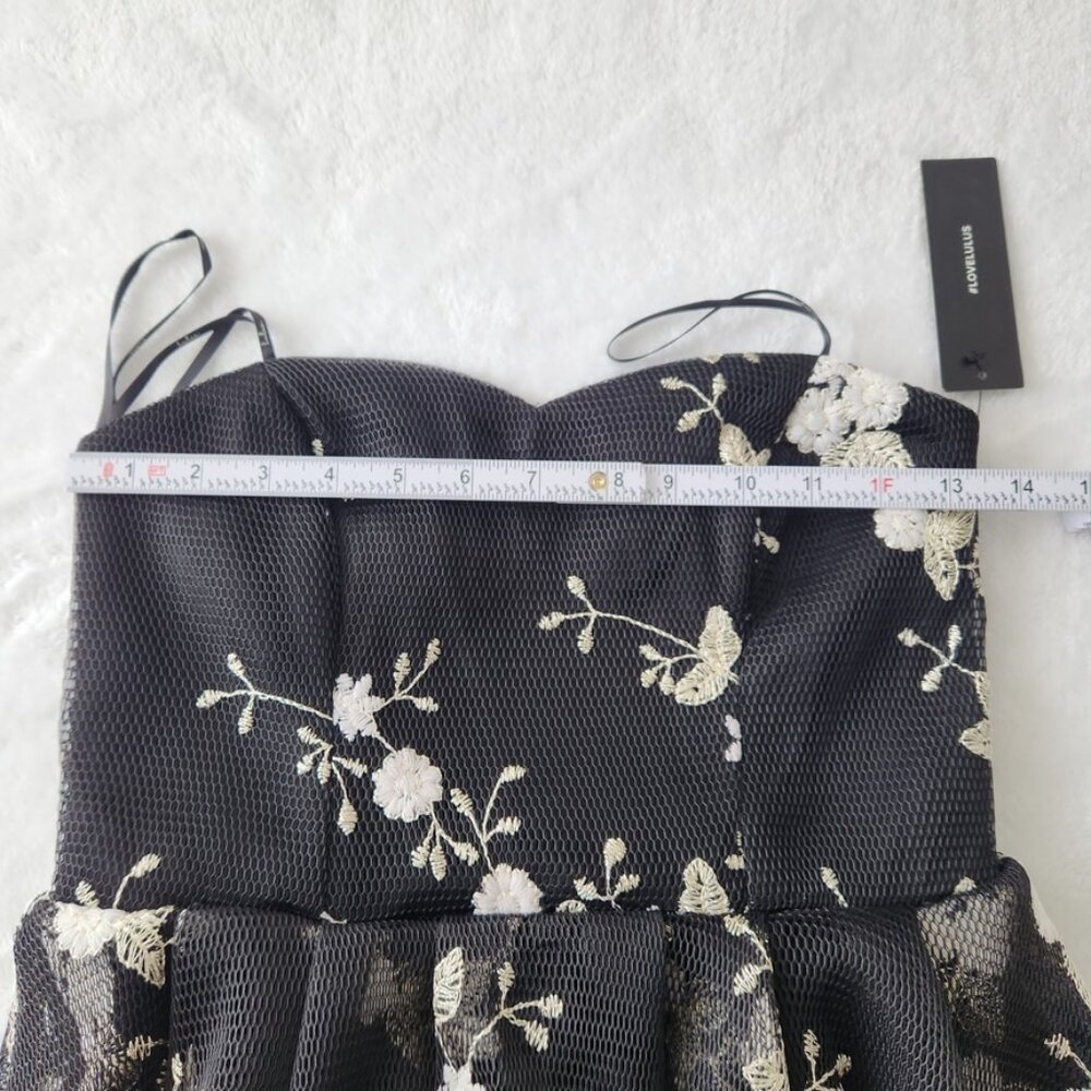 Lulus How Sweet Black Embroidered Strapless Mesh Tiered Mini Dress Small NWT - Picture 12 of 16